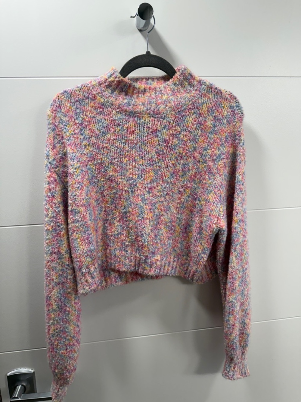 SHEIN Multicolor Speckled Mock Neck Cropped Sweater - Pink Mix